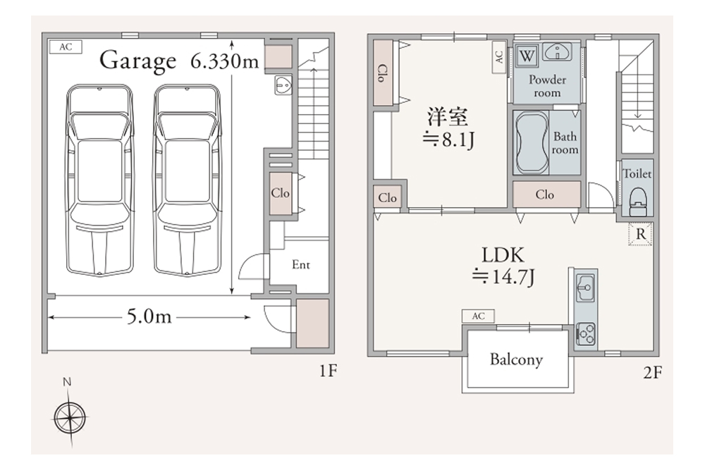 ガレージ内に並列2台駐車可能な貴重なガレージハウス loading=