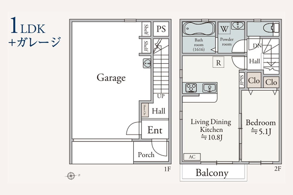 1階ガレージと2階LDKのメゾネットタイプ loading=